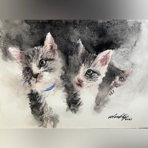 3 kitties original watercolor painting